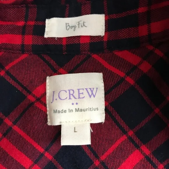 J. Crew Red Navy Plaid Boy fIt Shirt - Picture 6 of 6